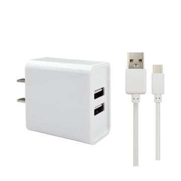 Simple TYPE-C 2.1A charging set with double ports-white