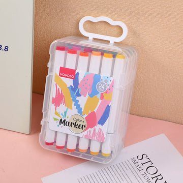 24 colors Triangle Rod Double-ended Marker Pencils Flower Lift Box 218