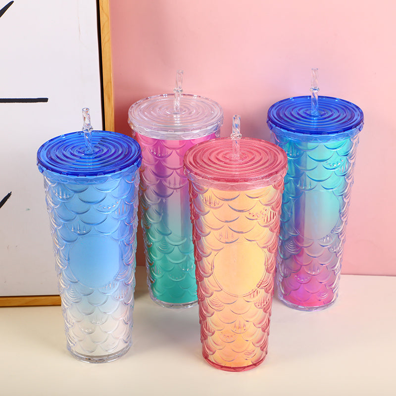 Double-layer fish scale pattern plastic cup-720ml