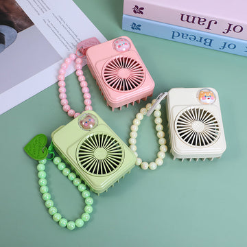 Cream beads pendant mini fan