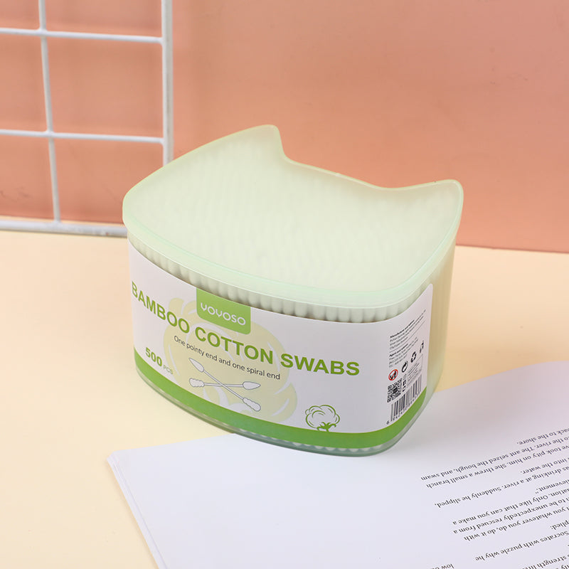 Cat Shaped Box Bamboo Cotton Swabs 500Pcs (One Pointy End And One Spiral End)