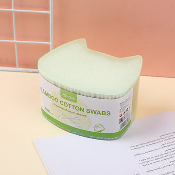 Cat Shaped Box Bamboo Cotton Swabs 500Pcs (One Pointy End And One Spiral End)