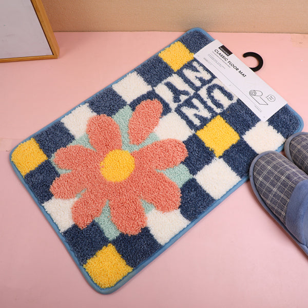 Checkered blue floor mat