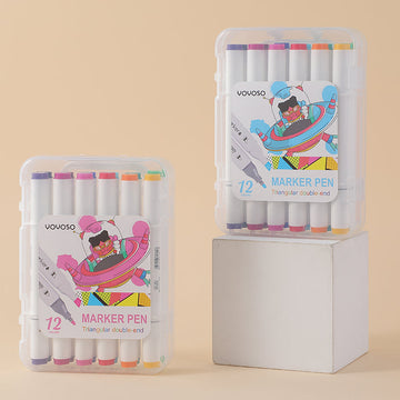 12 Colors Triangle Lever Handy Box Double-Ended Markers 218
