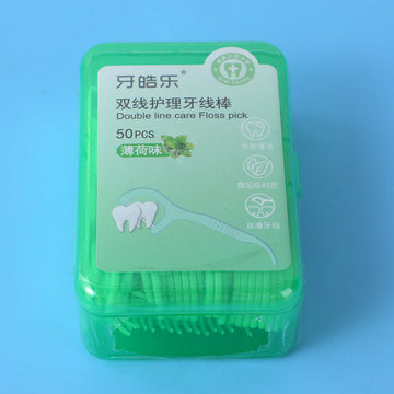 Mint flavor double line care dental floss pick 50pcs