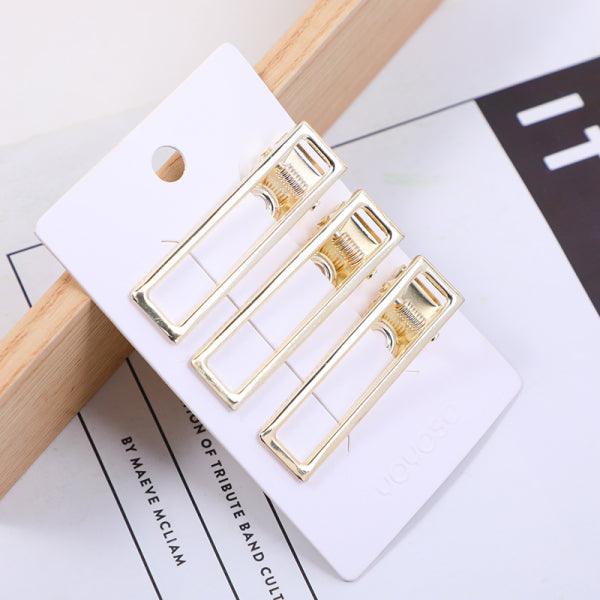 Gold Rectangular Alloy Hair Clip-3Pcs - YOYOSO PAKISTAN