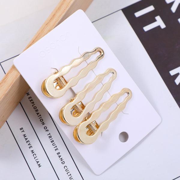 Gold Wavy Alloy Hair Clip-3Pcs - YOYOSO PAKISTAN