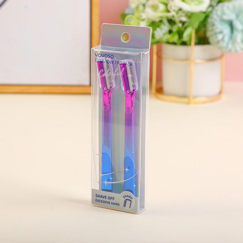 Gradient Purple Colorful Electroplated Eyebrow Trimmer 2Pcs Set-Blue - YOYOSO PAKISTAN